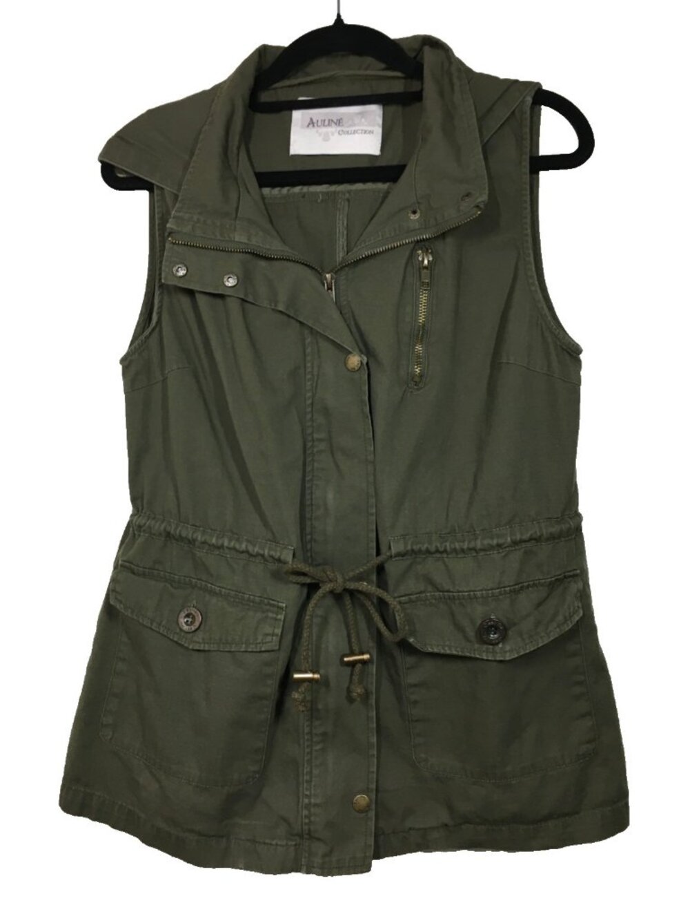 Auline Collection Army Green Hooded Vest Women's S Utility Cotton Bust 38"